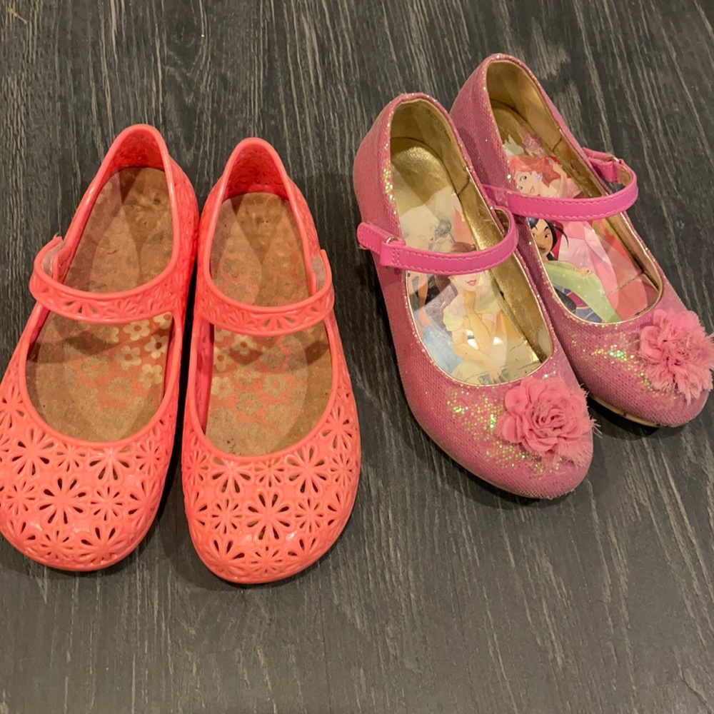 Two pairs  jelly peach sz 11.  Cinderella sz9